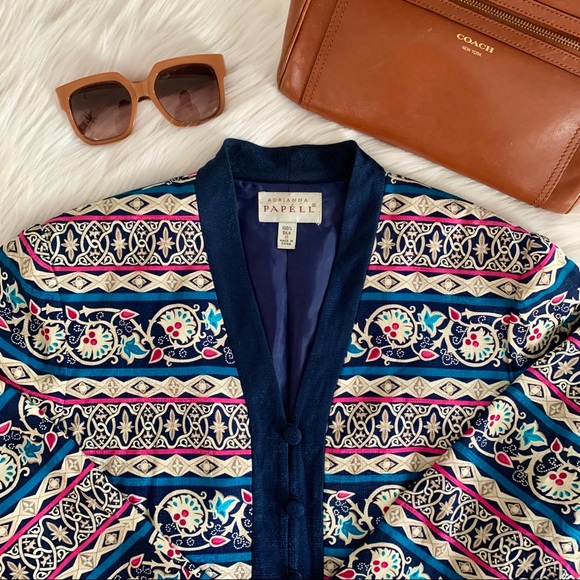 Vintage Jackets & Blazers - Vintage ADRIANNA PAPÉLL silk boho patterned blazer